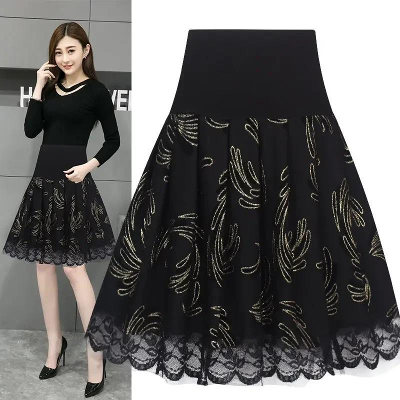 Gonna Corta a Pieghe in Voile Linea ad A Vita Elastica Taglia Grande Gonne da Donna Mujer Faldas Saias