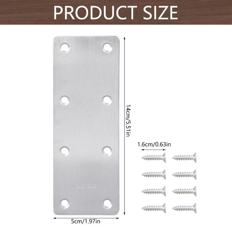 4Pcs Stainless Steel Metal Straight Brackets With Screws Repairing Mending Plate for Wood Furniture Easy To Install