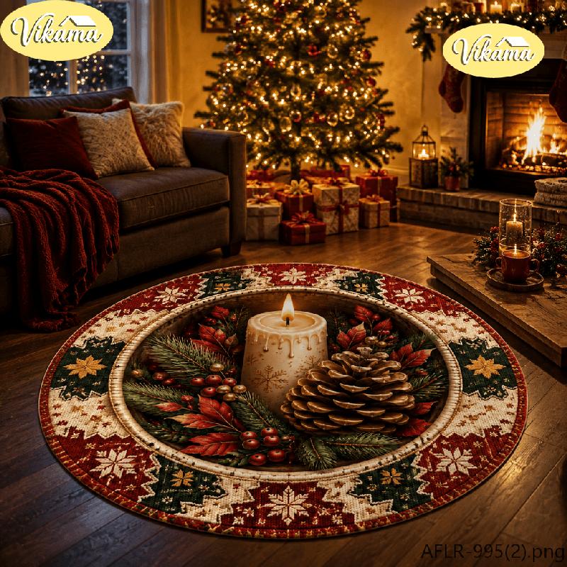 Round Christmas Rug Snowman for Under the Christmas Tree Non Slip Carpet Living Room Bedroom Washable Festive Home Decor