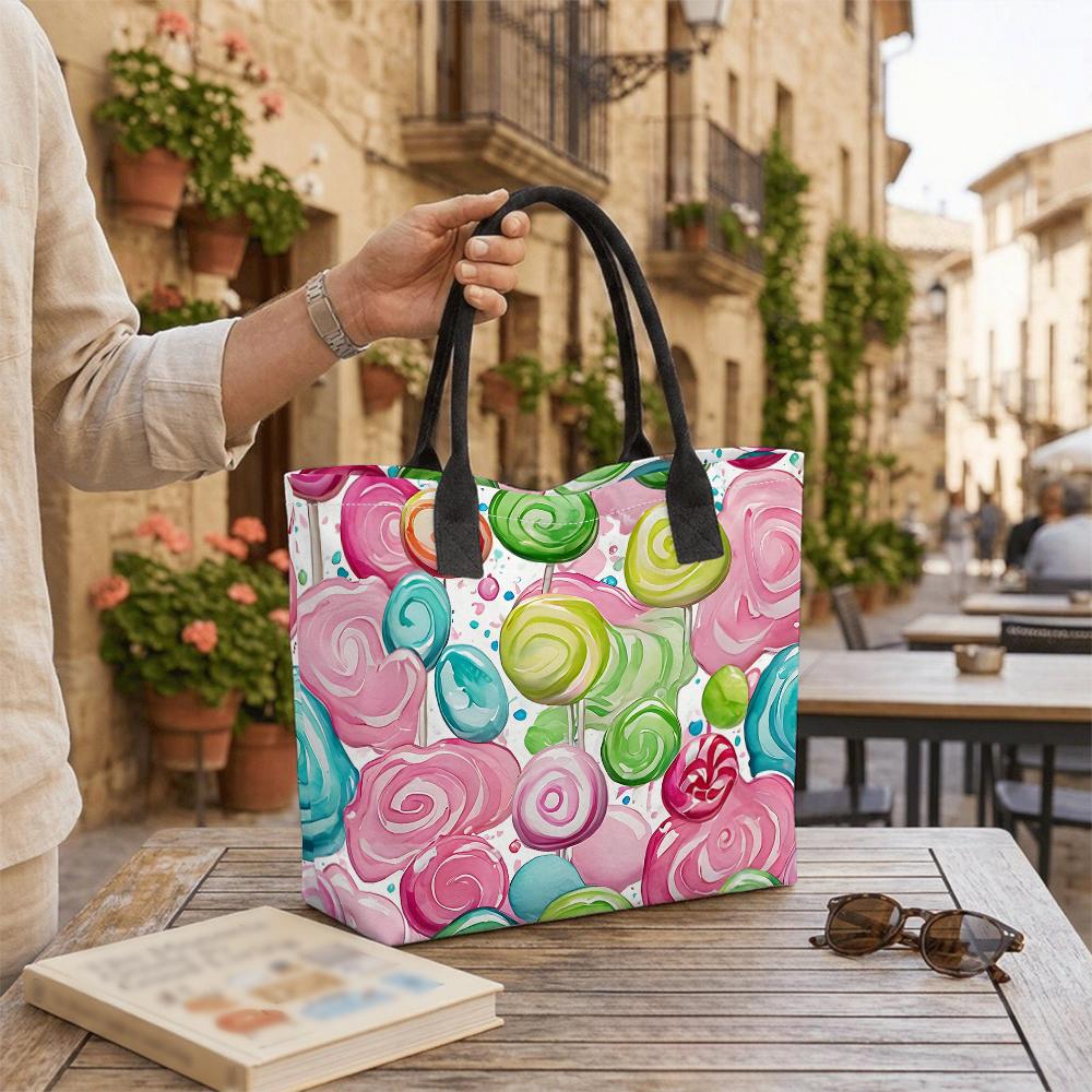 Cute Lollipop Printed Tote Bag Casual Lightweight Shopping Handbag for Daily Use