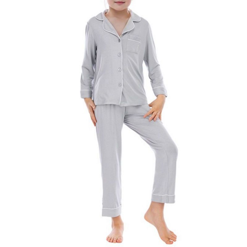 5-14 let Dětský Dívčí Pyžamový Set Dlouhý Rukáv Knoflíkový Top a Kalhoty Domácí Oblečení