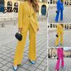 Fal Winter Women Suit 2 Pcs/Set Coat Pants Solid Color Lapel Formal Business Style Long Attire Sleeve Single Button Wide Leg Straight Commute