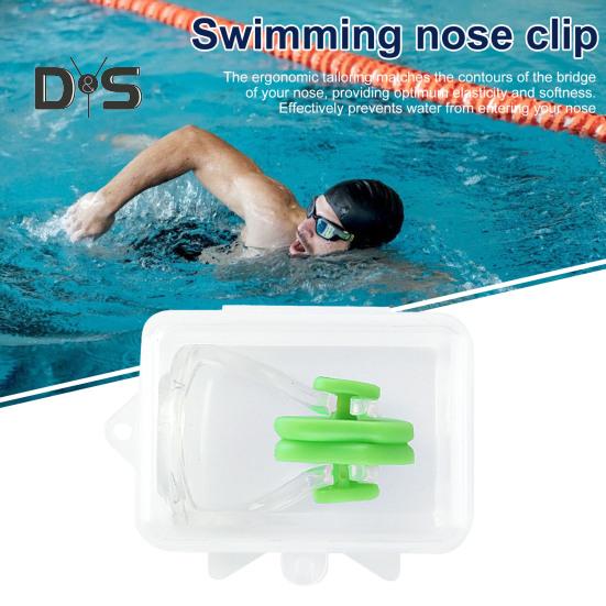 Svømming neseklemme Myk silikon neseklemmer hindrer vanninntrenging Vannsport neseklemme med oppbevaringsboks for dykking Svømming
