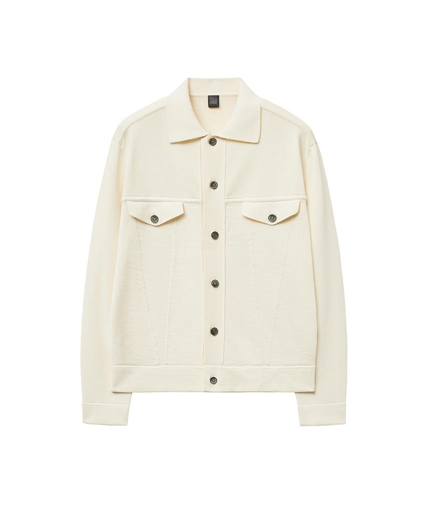 Iolo Ice Cotton Knit Trucker Jacket_Chalk White