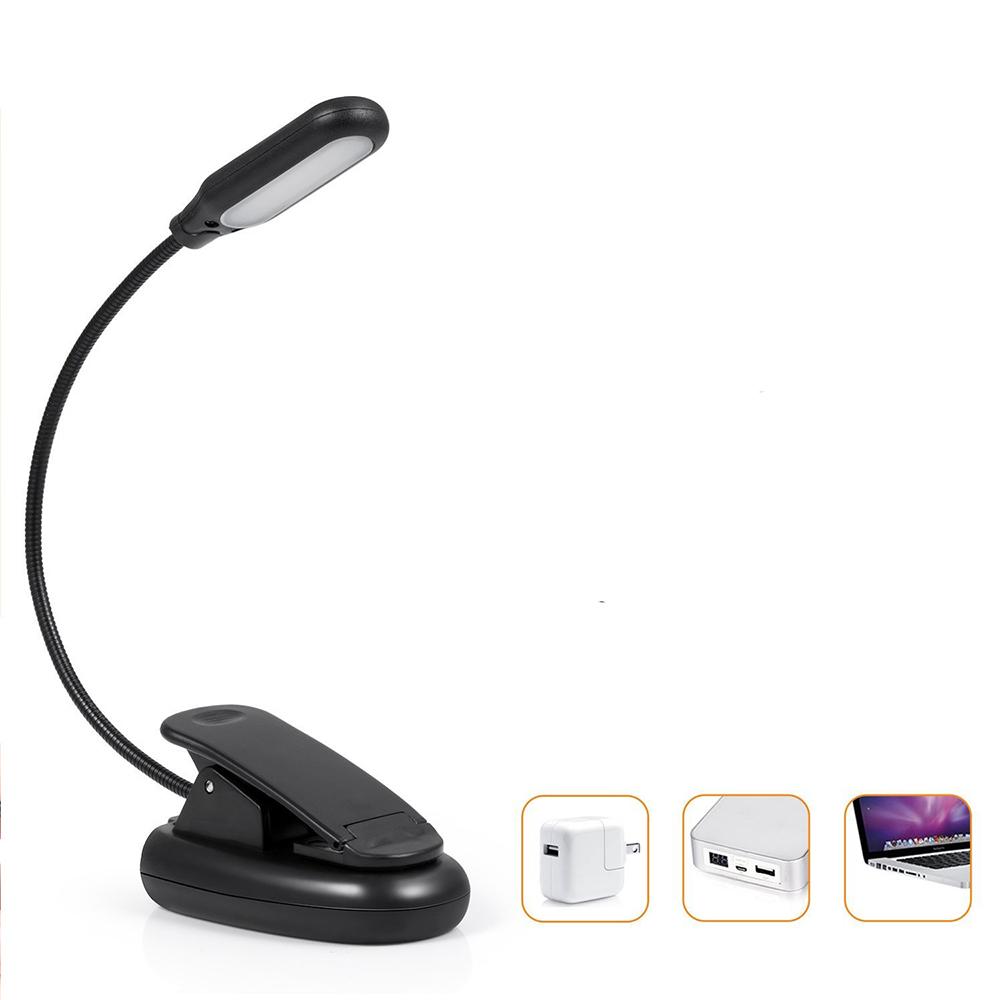 LED Reading Book Light w/Clip Flexible USB Rechargeable Bed Travel Laptop Desk