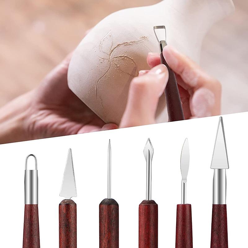 6 PCS Sculpting Pottery Clay Tools Wood Handle Pottery Set Wax Carving Sculpt Smoothing Shaper Pottery Clay Ceramic Tool