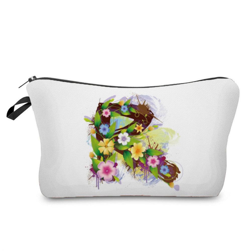 Women Flower Group Letters Print Cosmetic Bag Toiletries Organize Travel Storage Case 6787
