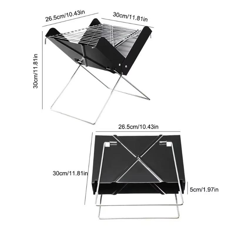 Portable Grill Camping Grill Folding Heavy Duty Metal Desktop Camp Fire Outdoor Cooking Equipment For Barbecue Grilling Picnics