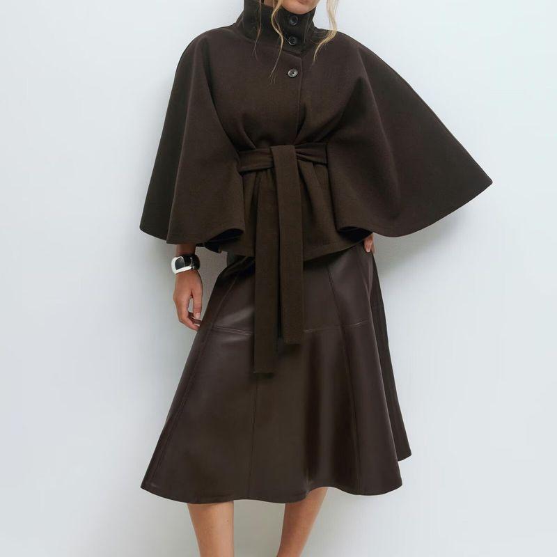 Za New Fall Women's Clothing 2025 Fashion Wind Fashion Loose and Simple Stand Collar Long Sleeves with Belt Woolen Outwear