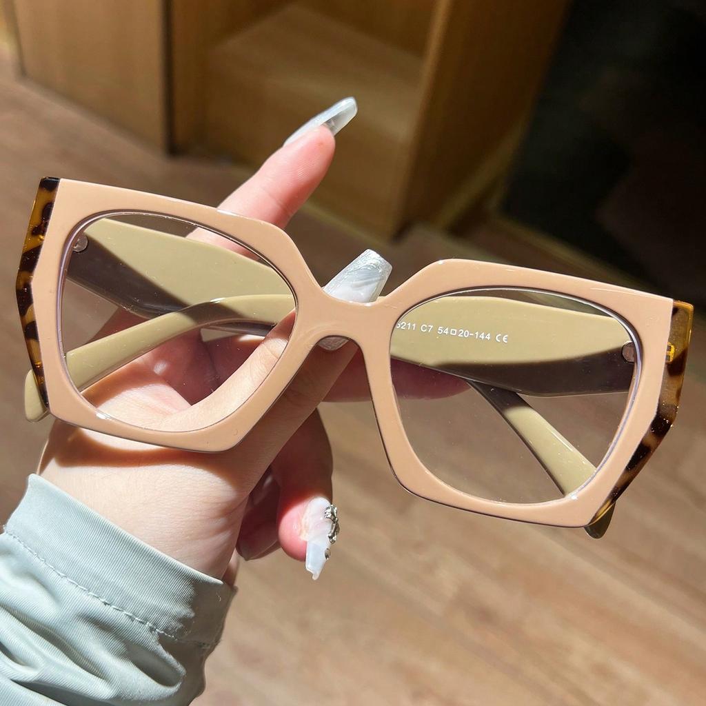 1Pc Women's Fashionable Plain Glasses New Style Elegant Large Frame Personality Patchwork Leopard Print Design Trendy Christmas