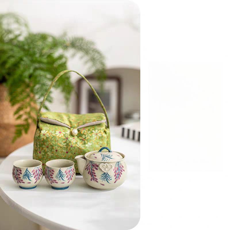 

Старая глина Трава и пепел Портативный ручной горшок Один горшок Две чашки Изысканный сувенир светло-зеленый