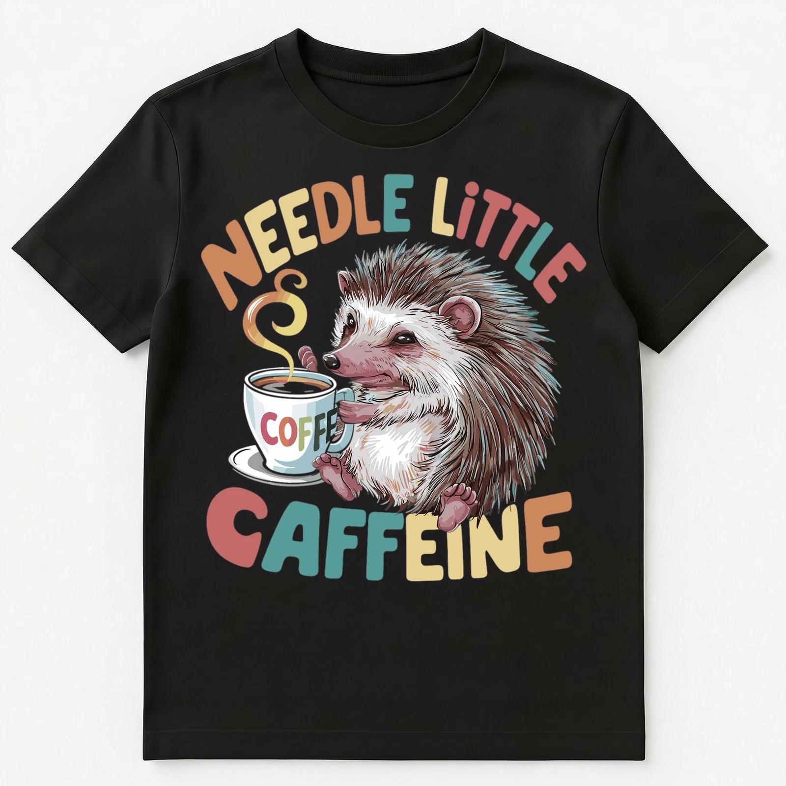 Funny Hedgehog Drinking Coffee Needle Little Caffeine Unisex T-Shirt XL