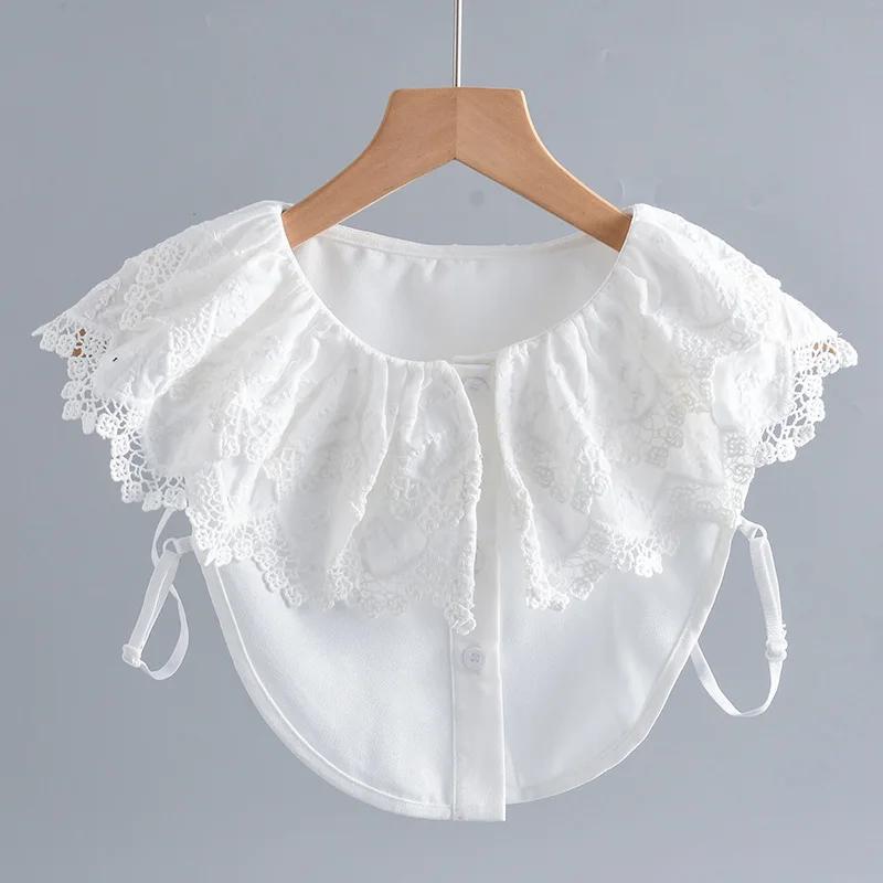 

Корейская цветочная вышивка, поддельный воротник, шаль для женщин, кружевная поддельный воротник, шаль, цветочная рубашка, съемные банты, декоративные