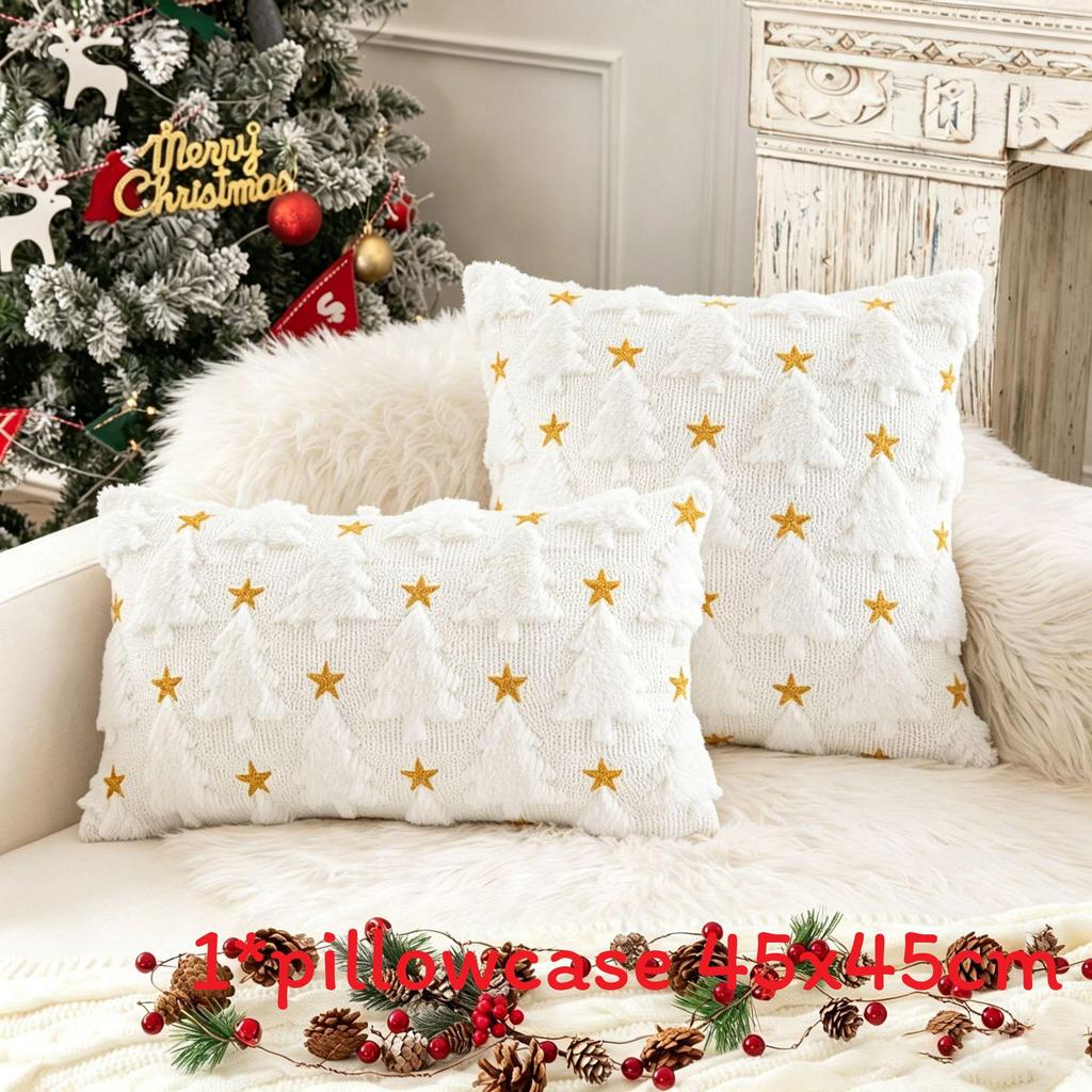 Christmas Plush Pillow Cover With Geometric Snowflake Design For Home Decor And Gift