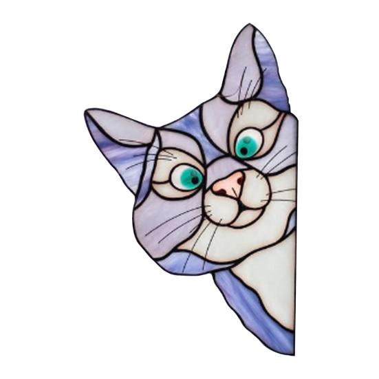 Sunlight Catching Cat Sticker Stained Glass Window Cling, Vintage Colorful Kitty Decal, Removable Static Cling for Door Wall Car, UV-Resistant