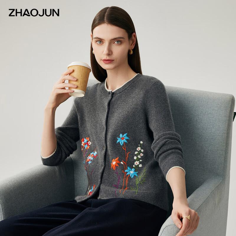 

Zhao Jun Women s 100% Cashmere Round Neck Thick Knit Cardigan 2XL