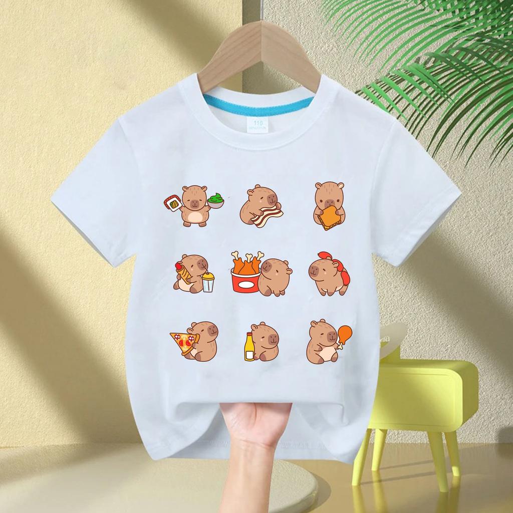 2025 Summert Shirt  New Trend Capybara Printing Cute Children's Short-Sleeved T-Shirt Cute Comfortable Versatile Boy and Girl T-Shirt