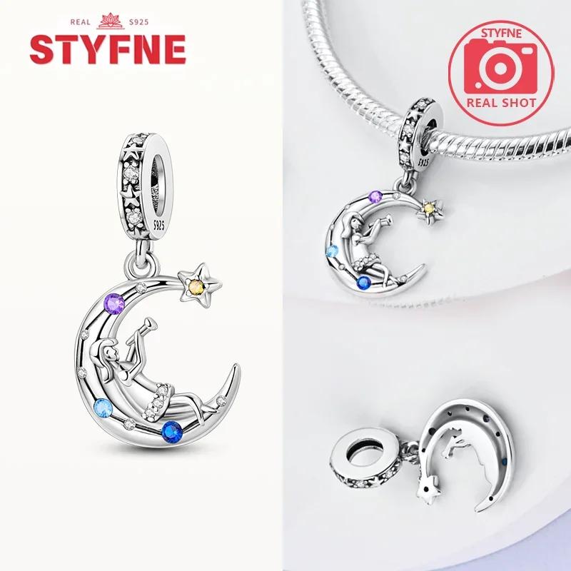 copper Moon Dangle Charm Bead Charms Sparkling Star Shape Zircon Tree of Life Bead Charms Diy Authentic Bracelets Making Fine Jewellery Gifts for Wome
