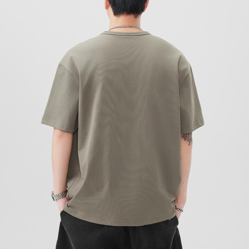New Summer Short-sleeved T-shirt Men's Button Pullover T-shirt Japanese Five-quarter Sleeve Loose