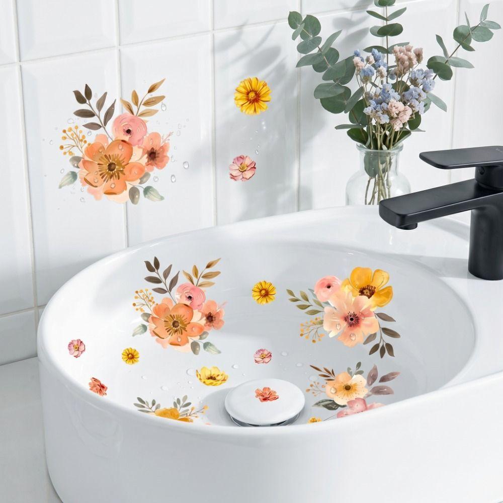 Floral Design Bathroom Stickers Self-Adhesive Washbasin Sticker Ceramic Tile Stickers Home
