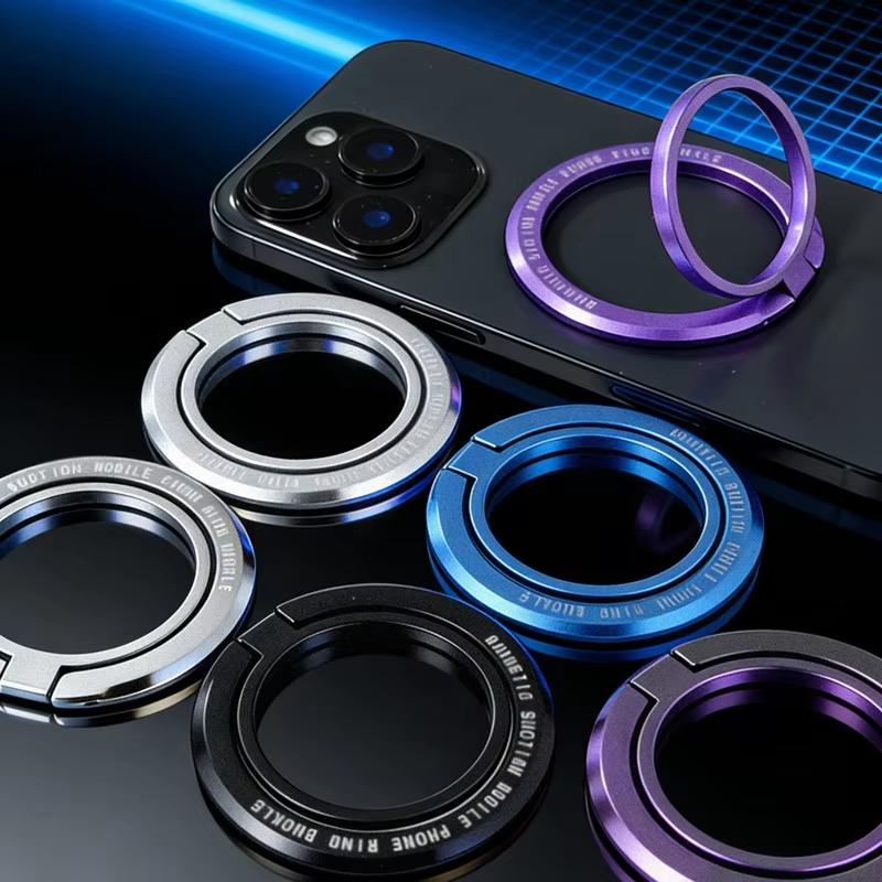 Foldable Metal Magnetic Phone Finger Ring Grip 360° Rotatable Stand Mount Strong Adhesive for Travel Phone Anti-Lost Use