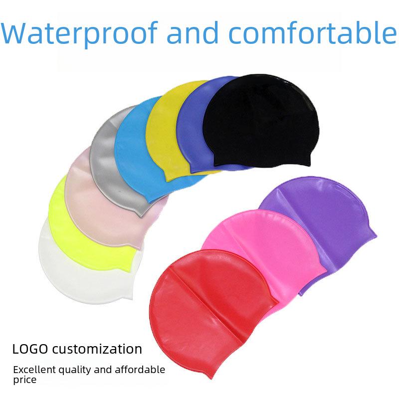 Silicone Waterproof Swimming Cap for Long Hair - Professional Diving Protection, Solid Color