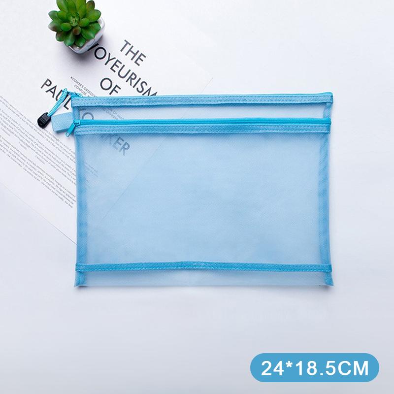 A4 A5 A6 Portable Double-Layer Mesh Zipper File Bag Transparent Student Test Paper Data Storage Bag Office Files Stationery