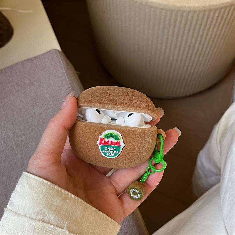 3D Cartoon Kiwifruit Flocking Earphone Case for AirPods 4 Wireless Headphone Cover for AirPods Pro 2 Charging Box Accessories