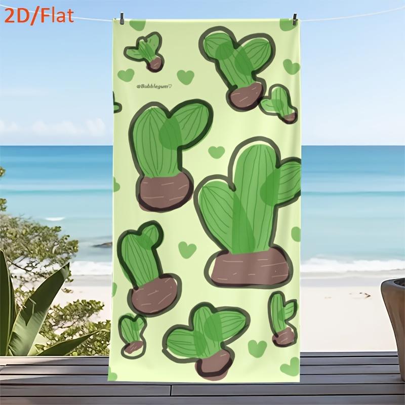 1PC Cute Cactus & Heart Pattern Beach Towel, Soft Towel for Outdoor Travel, Beach, Camping, Bathroom, Kids Daily Use