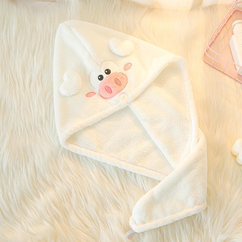 Cartoon Piglet Joe Coral Fleece Dry Hair Cap Face Wash Makeup Remover Shower Cap Women's Absorbent Quick-drying Hair Towel