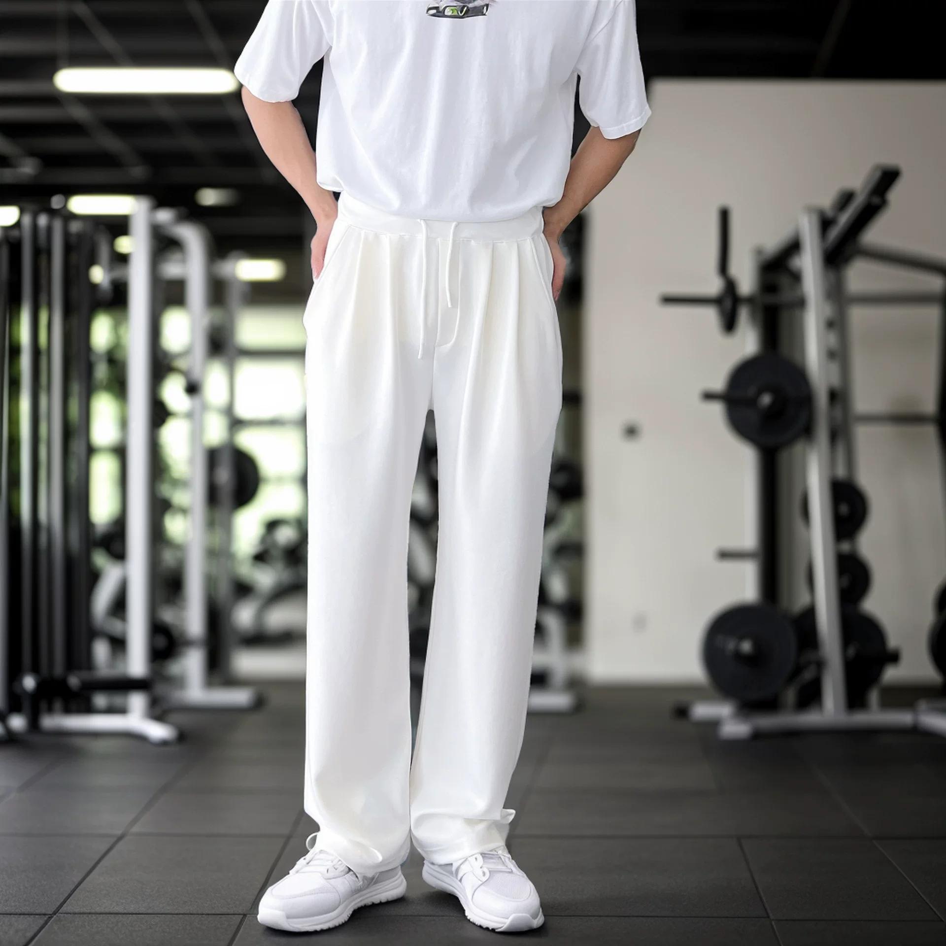 Men s Sweatpants Sports Casual Running Exercise Fitness Basketball Training Solid Color Loose Long Pants for Men L белый