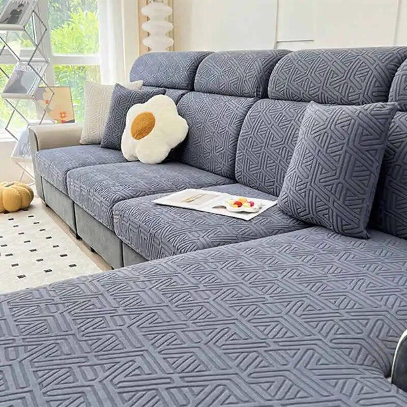 Stretch-Sofa-Sitzkissenbezug, Jacquard-Fleece-Sofa-Schonbezug, L-förmiger Ecksesselbezug