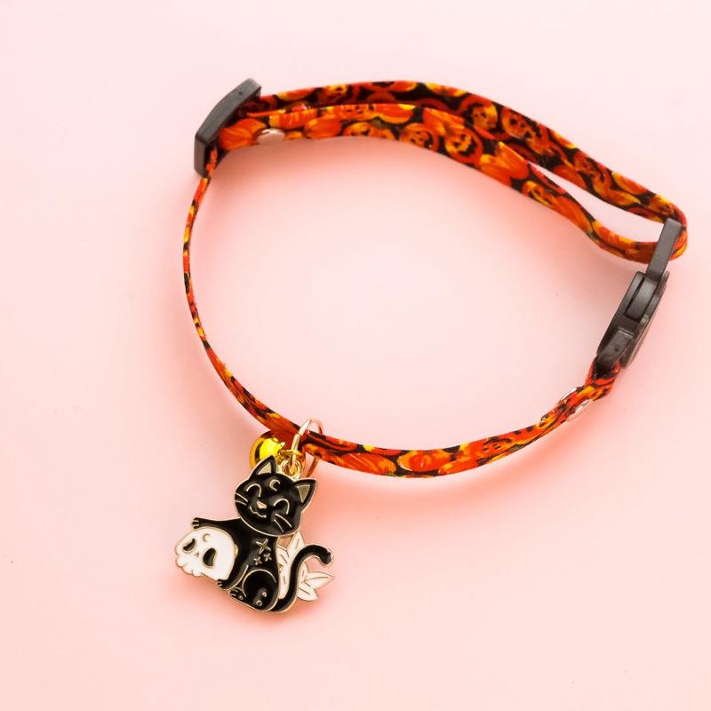 

Halloween Cat Dog Adjustable Collar Bell Pumpkin Ghost Pet Collar Festival Dog Collars Cat Necklace Pet Cat Ornaments Collar S 18-32cm