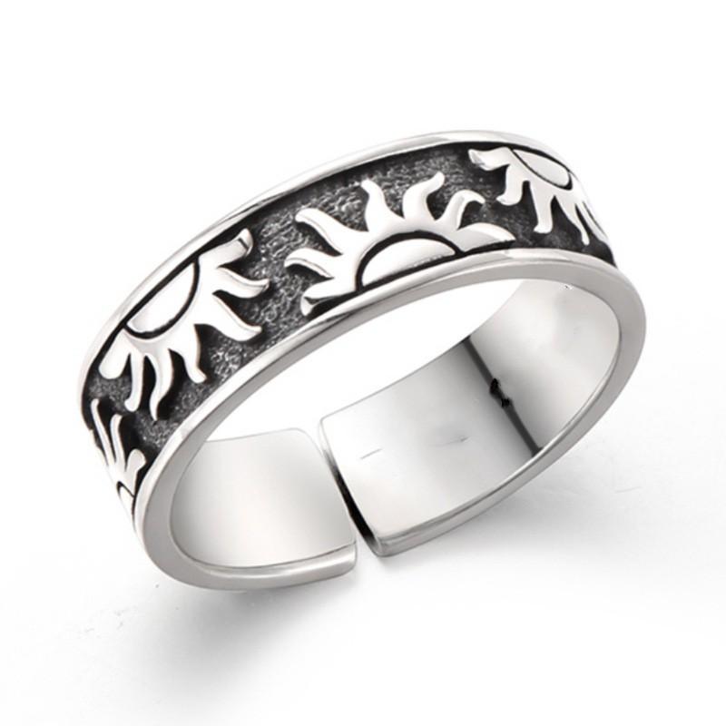 Bague Ouverte Réglable Hommes Femmes Motif Soleil Vintage Design Géométrique Plaqué Accessoire de Mode Unisexe