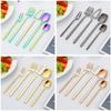 Hangable 5-Piece Tableware Set, Stainless Steel Cutlery Set Dining Utensils Kitchen Dinnerware Set Include Knife/Fork/Spoon/Coffee Spoon