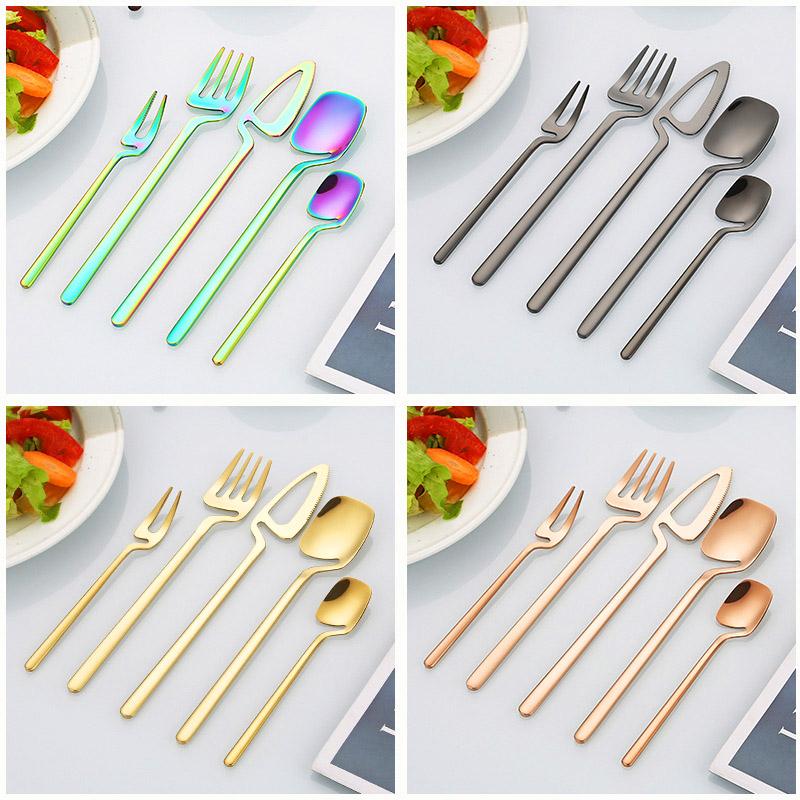 Hangable 5-Piece Tableware Set, Stainless Steel Cutlery Set Dining Utensils Kitchen Dinnerware Set Include Knife/Fork/Spoon/Coffee Spoon