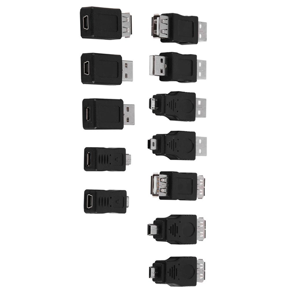 Pack of 12 Pcs Multiple USB2.0 Adapters MicroMini Male Female Converters Connectors