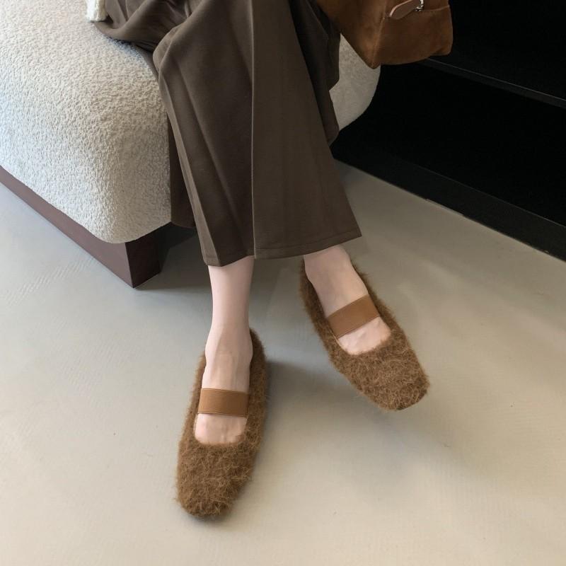 2025 Autumn and Winter Mary Jane French Fluffy Shoes Women Wear Autumn and Winter Warm Temperament Fairy Style New Single Shoes Cotton Shoes