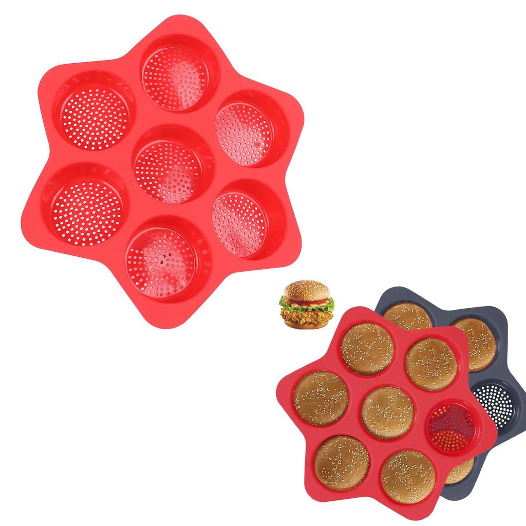 Hamburger Bun Mold 7 Cavity Silicone Non Stick Dishwasher Safe Household Hamburger Bread Form Baking Pan for Egg   Cornbread Layer Cake