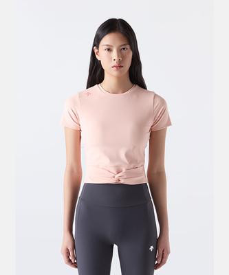 DESCENTE Women'S Slim Fit Short Sleeve T-Shirt With Built-In Cap Coral (Sq122Pts13)