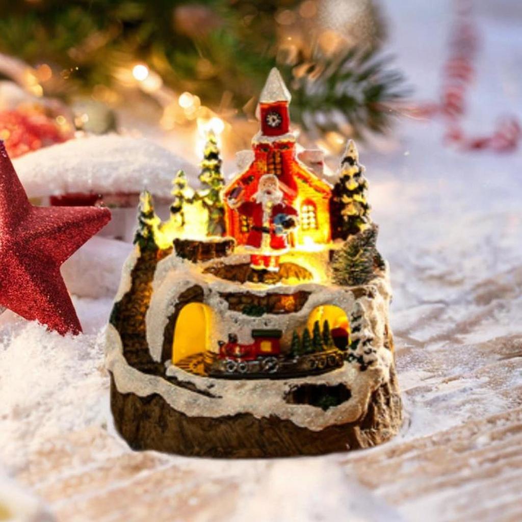 Christmas Village House with LED Lights and Music, Resin Building Figurine for