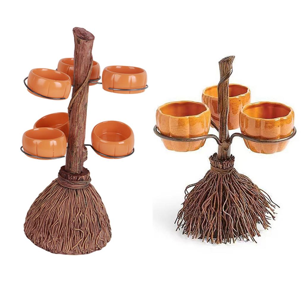 Halloween Resin Pumpkin Bowls On Broom for Serving Snacks Salad Fruit Halloween Party Supplies