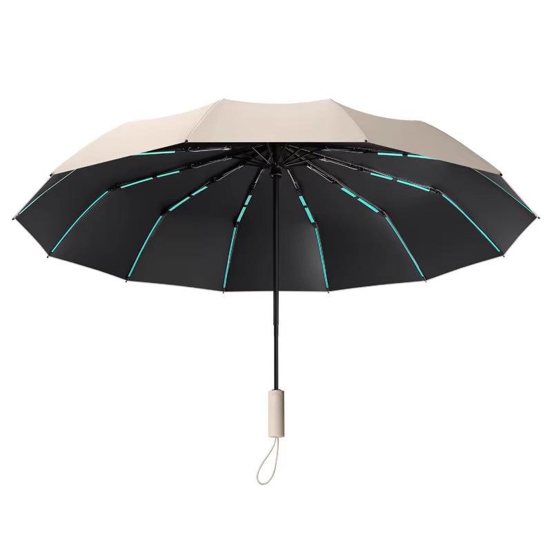 Reinforced Windproof Black Umbrella with UV Protection for All Weather Conditions