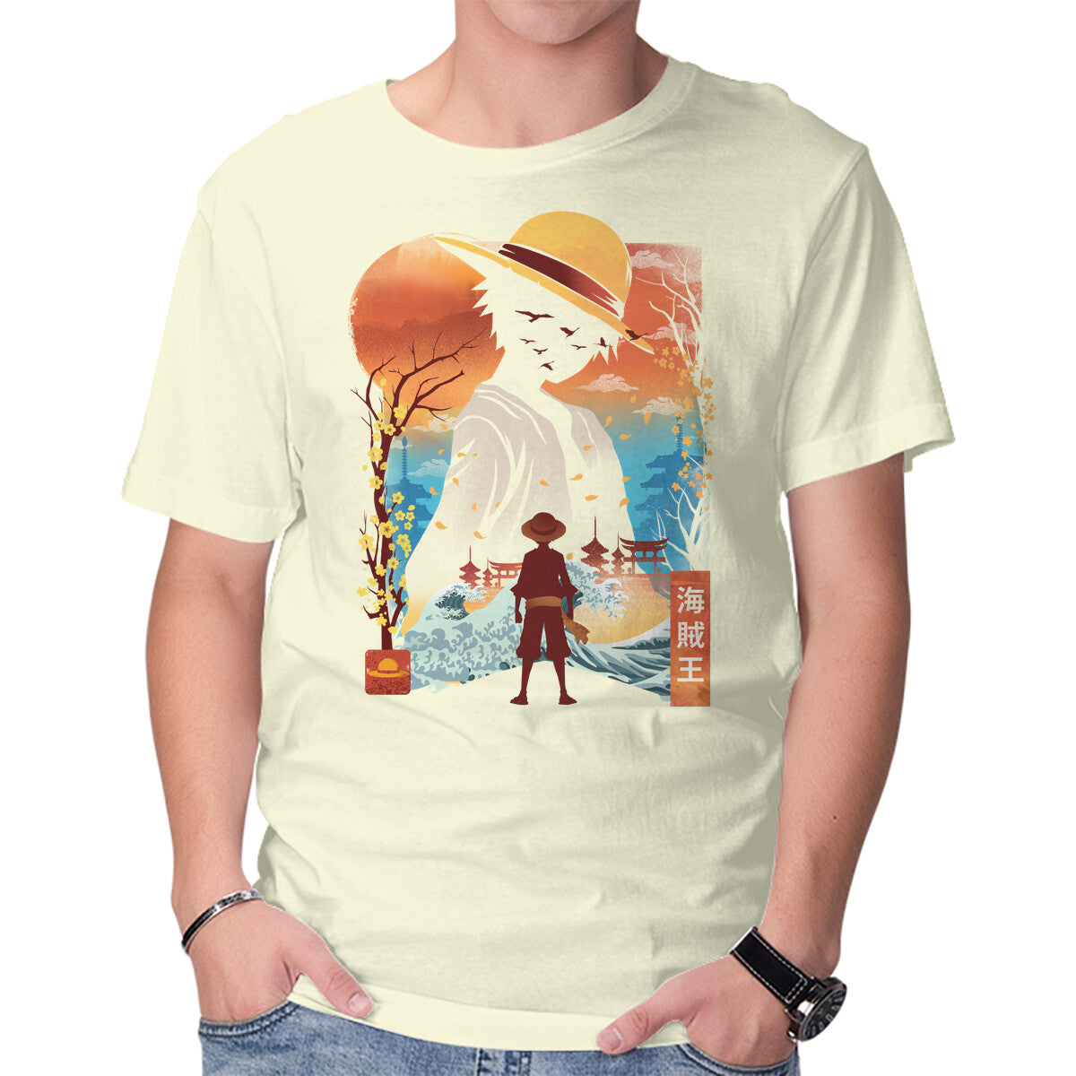 Unisex Crew Neck T-Shirt Ukiyo King Pirate Graphic Short Sleeve Casual Tee XL