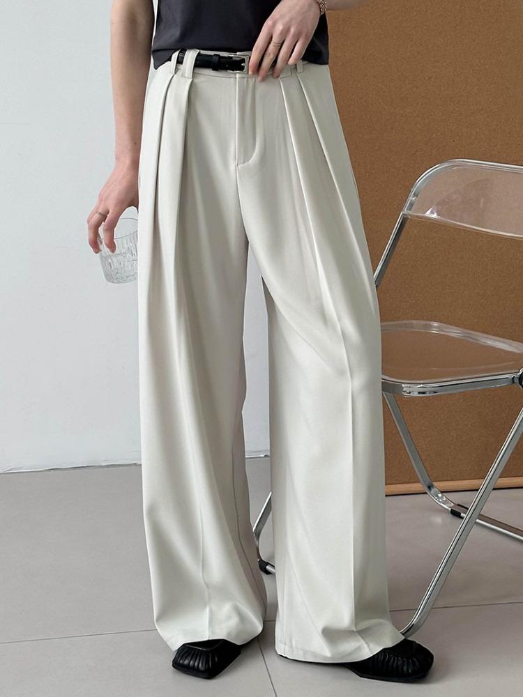 

Fashion Pleated Wide Leg Pant for Women High Waist Straight Loose Suits Trousers Female 2025 Spring L білий