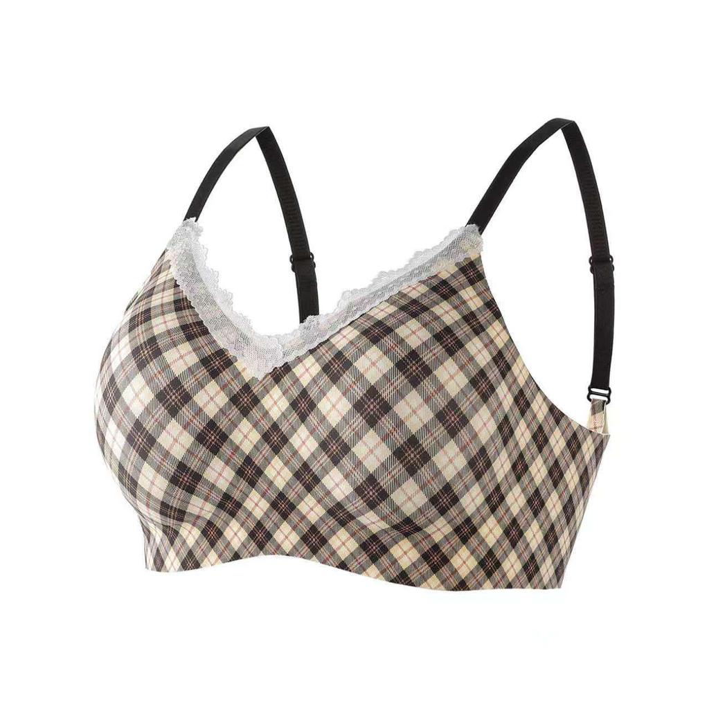 Seamless Diamond Pattern Push-Up Bra: Wire-Free, Soft Support, Girlish Style for Small Busts.