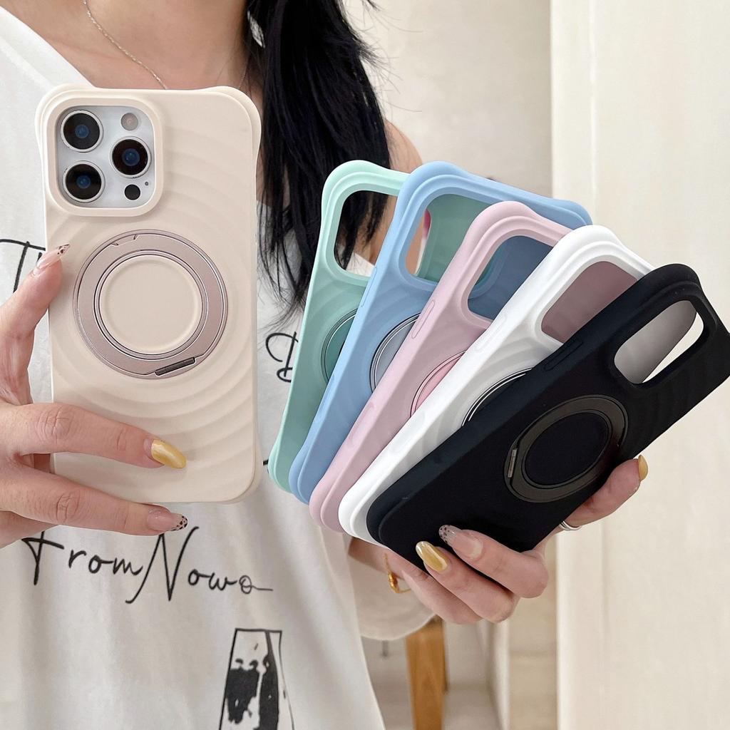 Applicable to iPhone17ProMax liquid silicone ripple mobile phone case 360 rotating bracket integrated touch all-inclusive