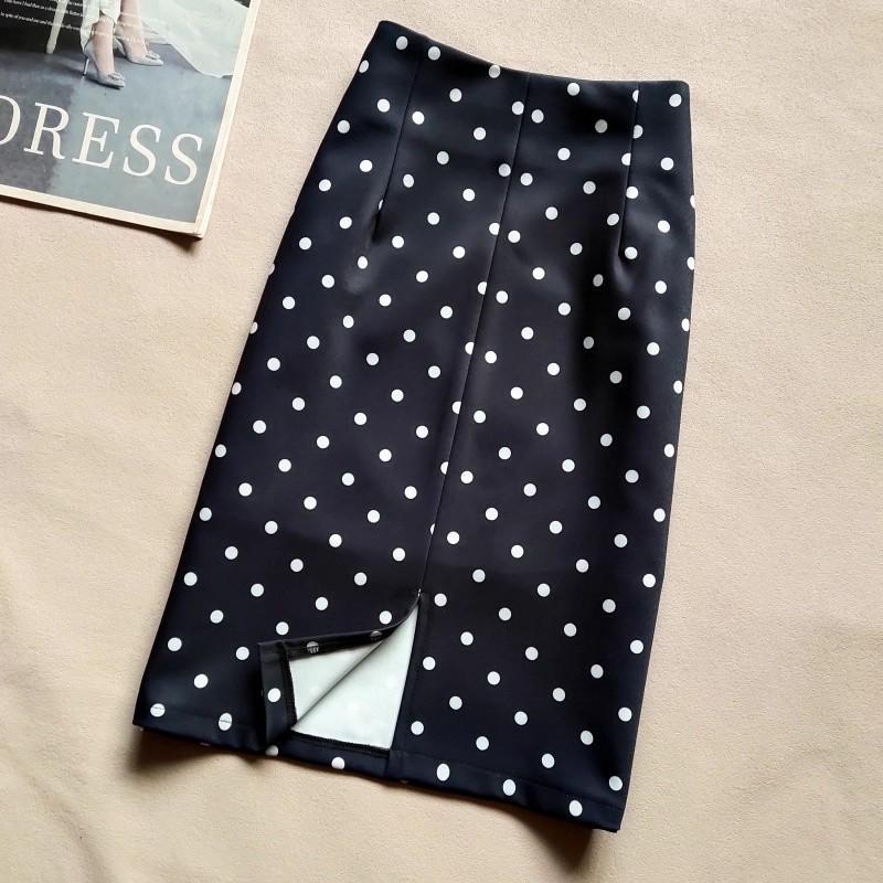 Retro Polka Dot High-Waist Midi-Rock für Damen - Elegant Schlankmachender Bodycon mit Schlitz