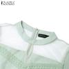 ZANZEA Abito casual da donna elegante con inserti in rete, girocollo, manica corta