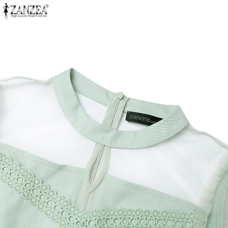 ZANZEA Abito casual da donna elegante con inserti in rete, girocollo, manica corta
